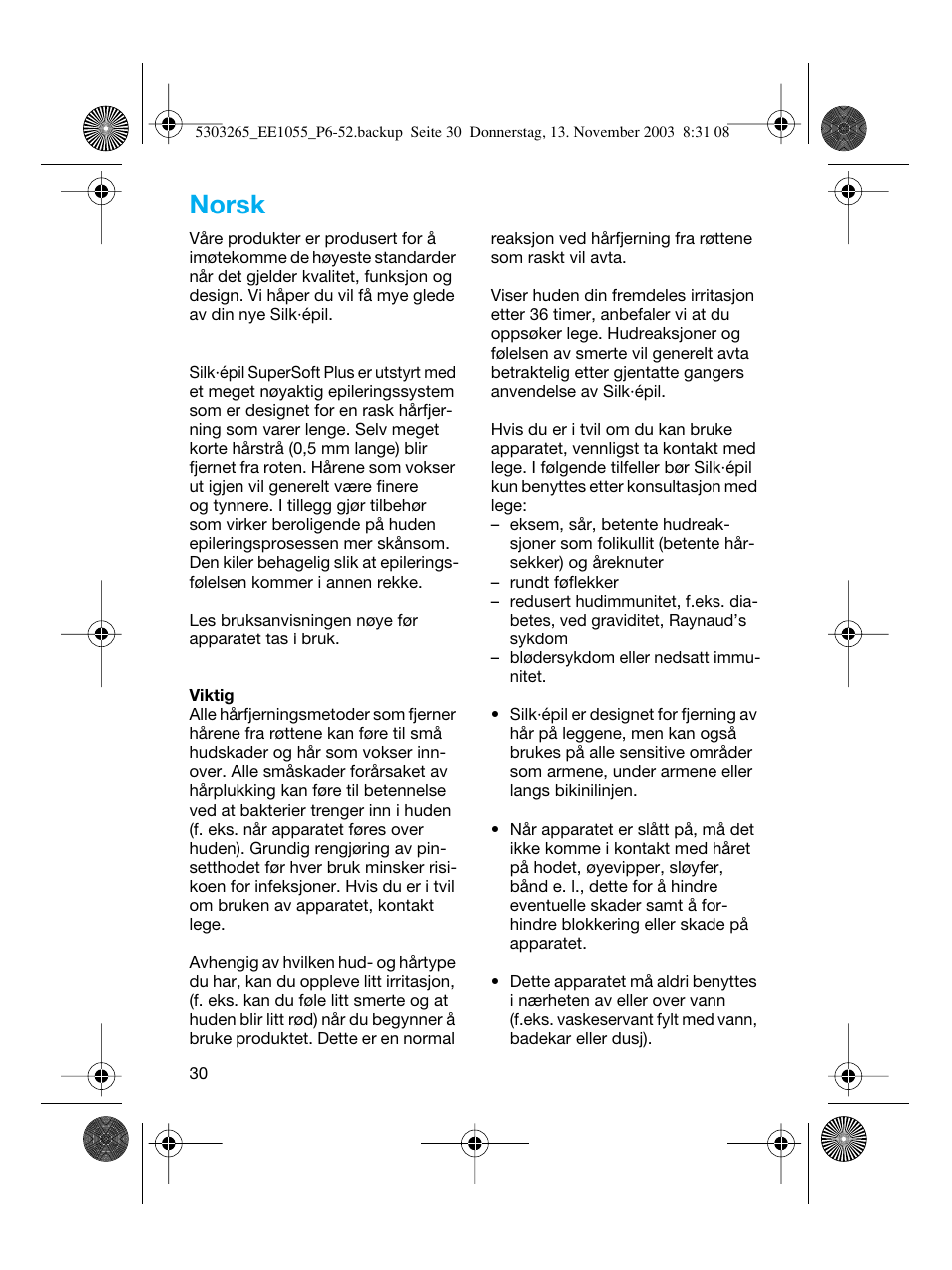 Norsk | Braun EE1020 Silk-épil SuperSoft User Manual | Page 29 / 47
