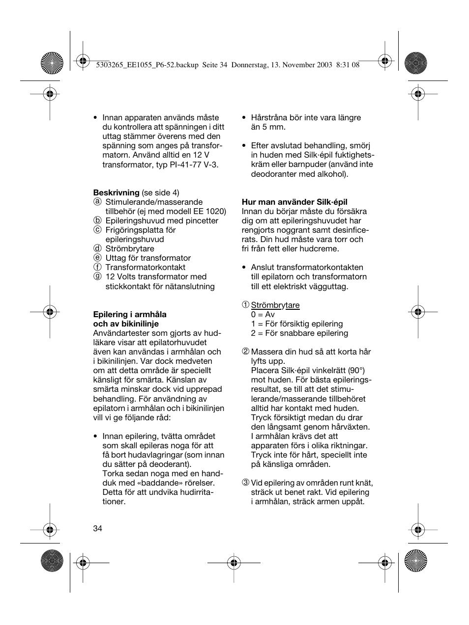Braun EE1020 Silk-épil SuperSoft User Manual | Page 33 / 47