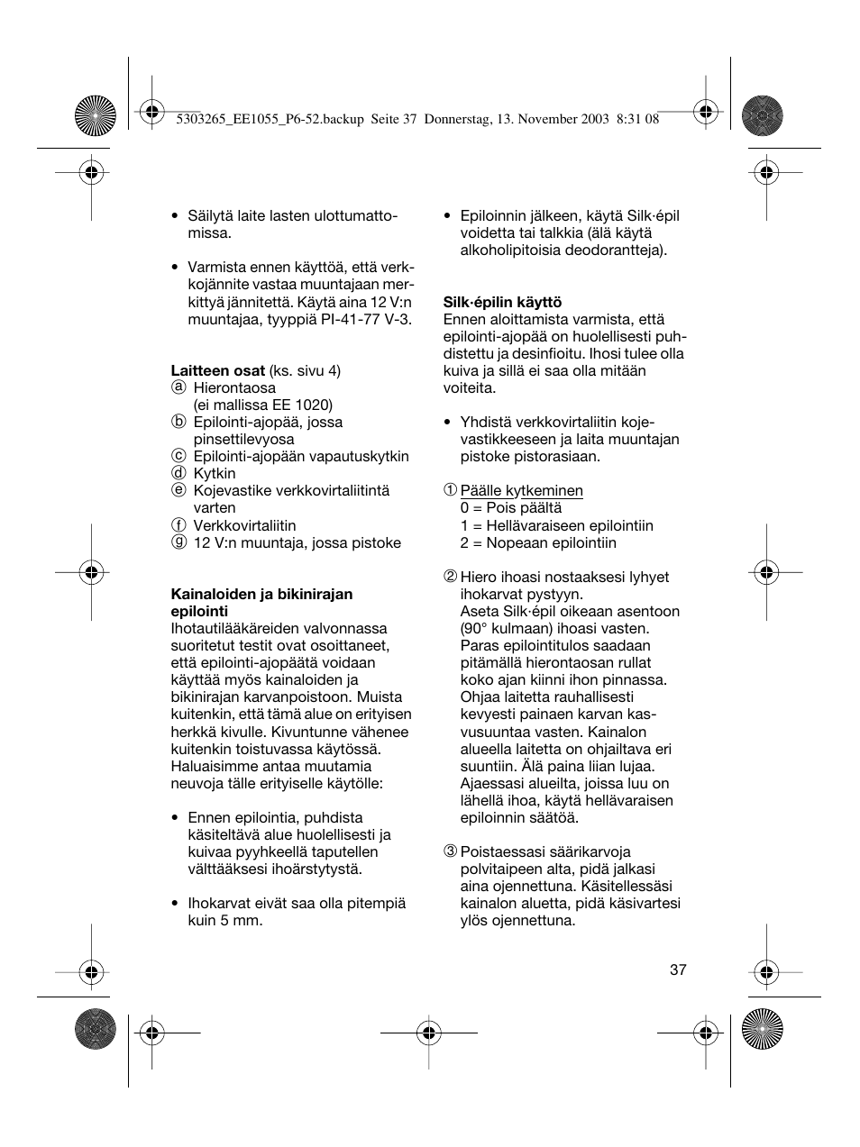 Braun EE1020 Silk-épil SuperSoft User Manual | Page 36 / 47