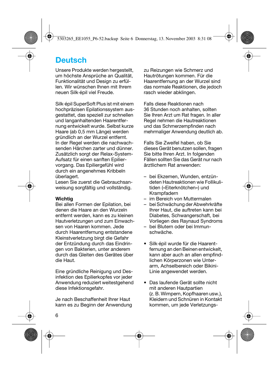 Deutsch | Braun EE1020 Silk-épil SuperSoft User Manual | Page 5 / 47