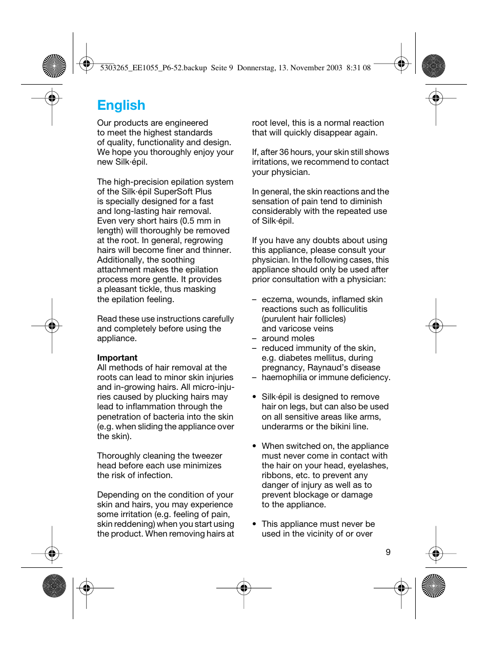 English | Braun EE1020 Silk-épil SuperSoft User Manual | Page 8 / 47
