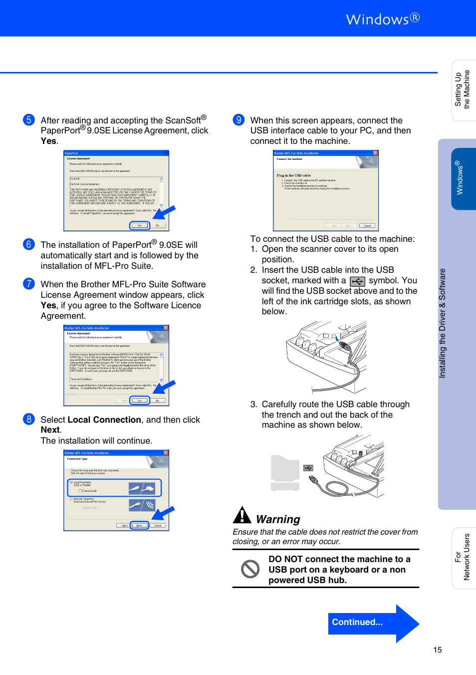 Warning | Brother MFC 210C User Manual | Page 17 / 37