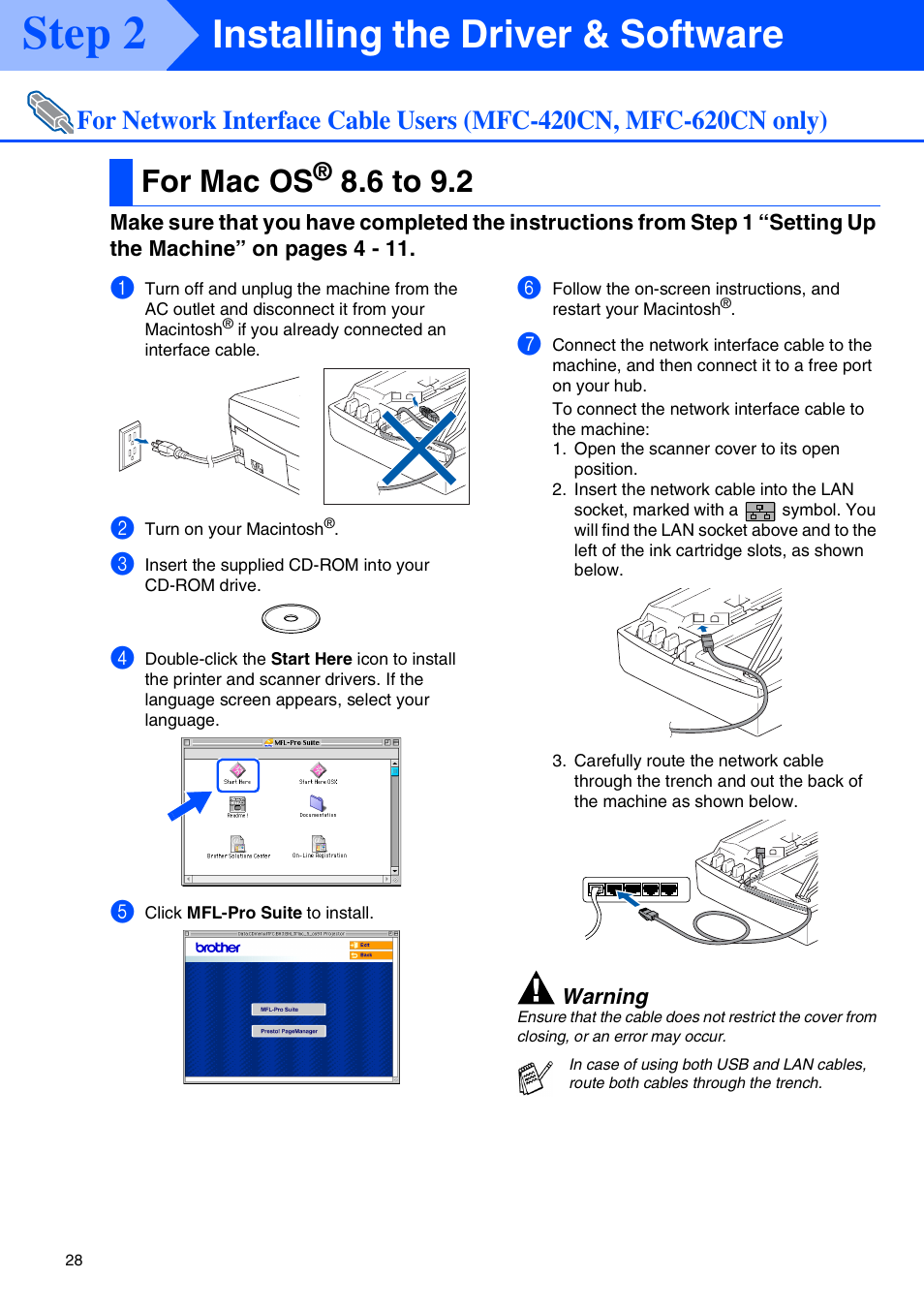 For mac os® 8.6 to 9.2, For mac os, 6 to 9.2 | Mac os, Step 2, Installing the driver & software | Brother MFC 210C User Manual | Page 30 / 37