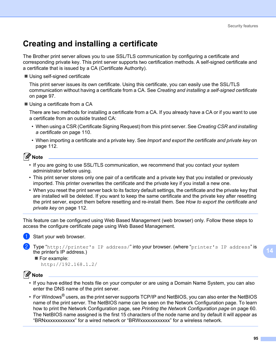 Creating and installing a certificate | Brother HL-3075CW User Manual | Page 105 / 143