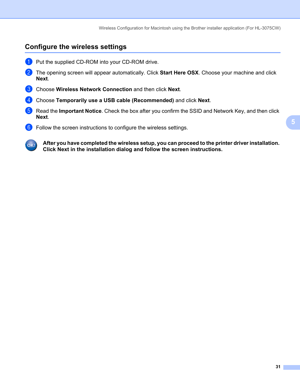 Configure the wireless settings | Brother HL-3075CW User Manual | Page 41 / 143