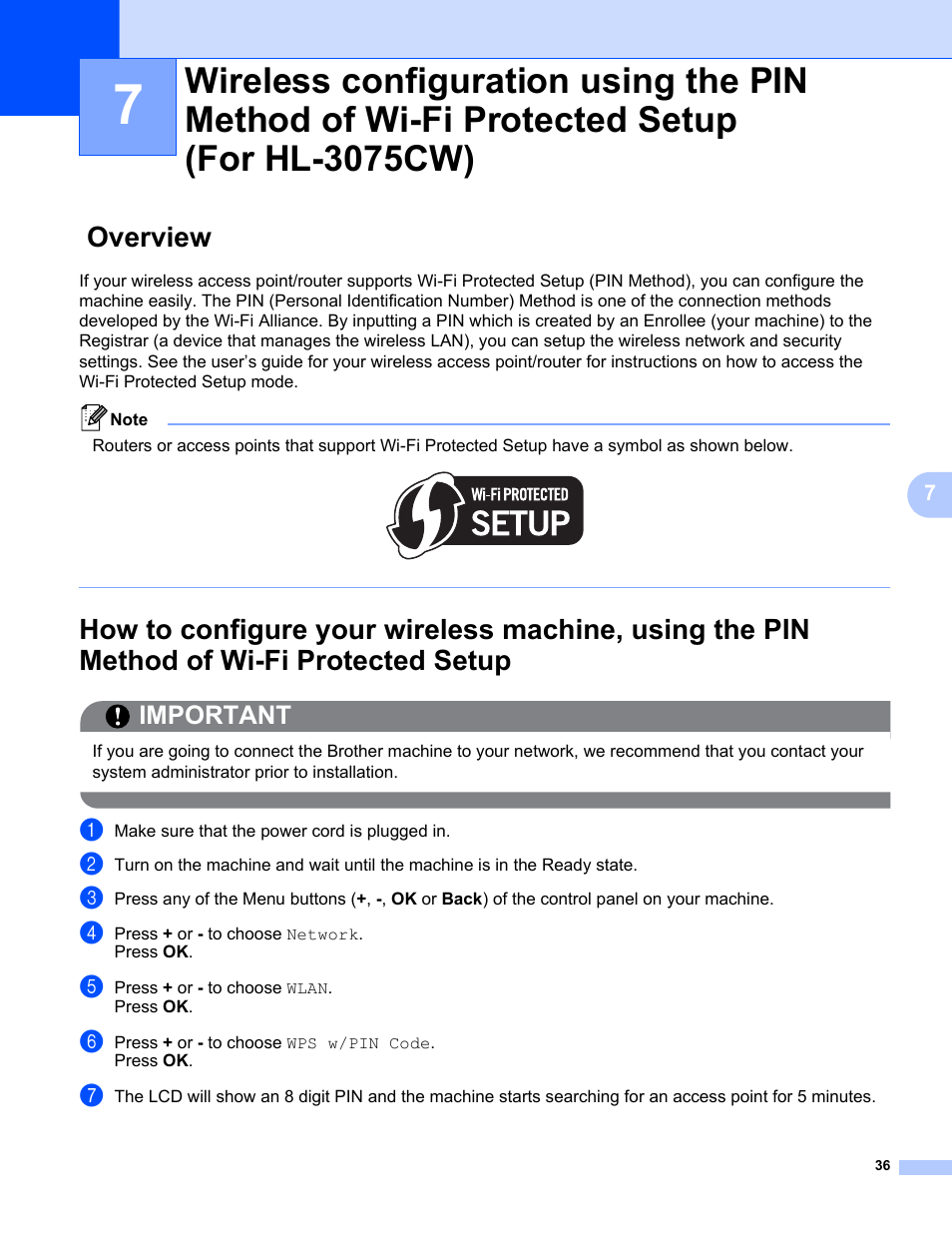 Overview, Important | Brother HL-3075CW User Manual | Page 46 / 143