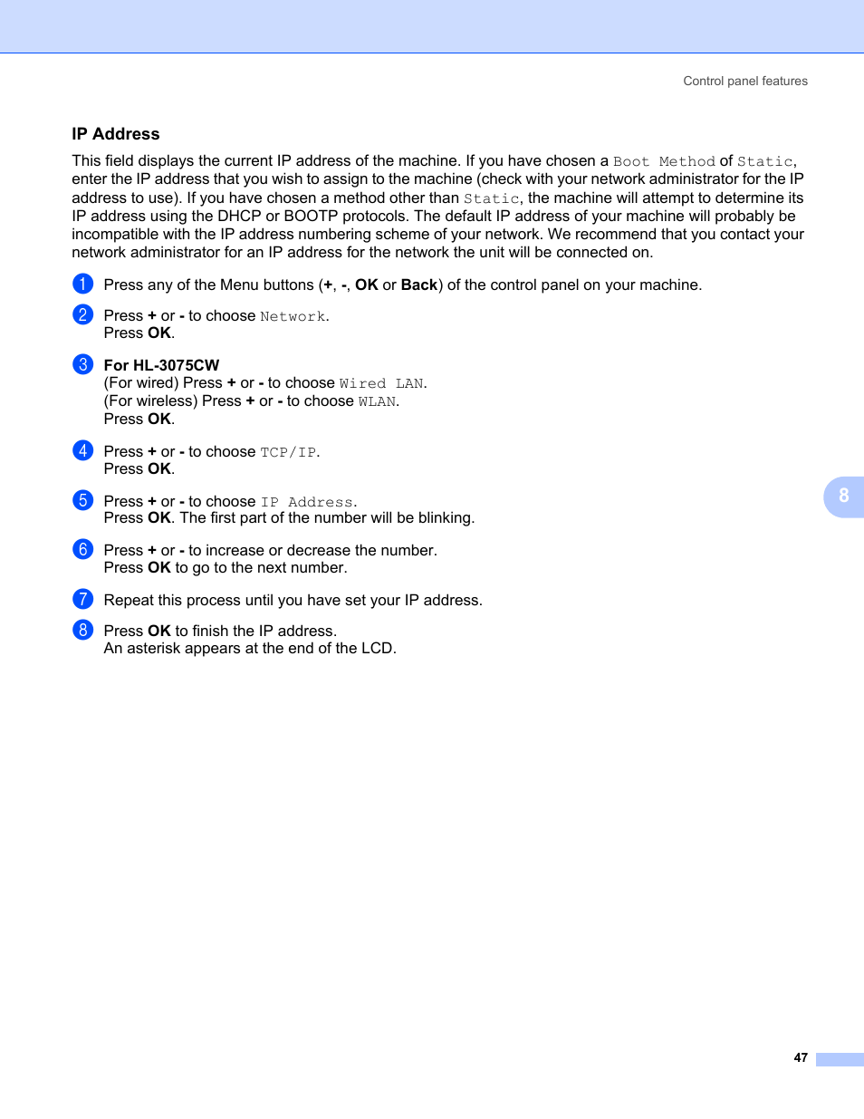 Ip address | Brother HL-3075CW User Manual | Page 57 / 143