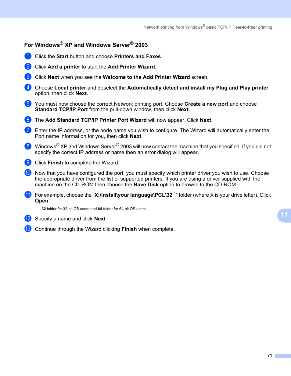 For windows® xp and windows server® 2003 | Brother HL-3075CW User Manual | Page 81 / 143