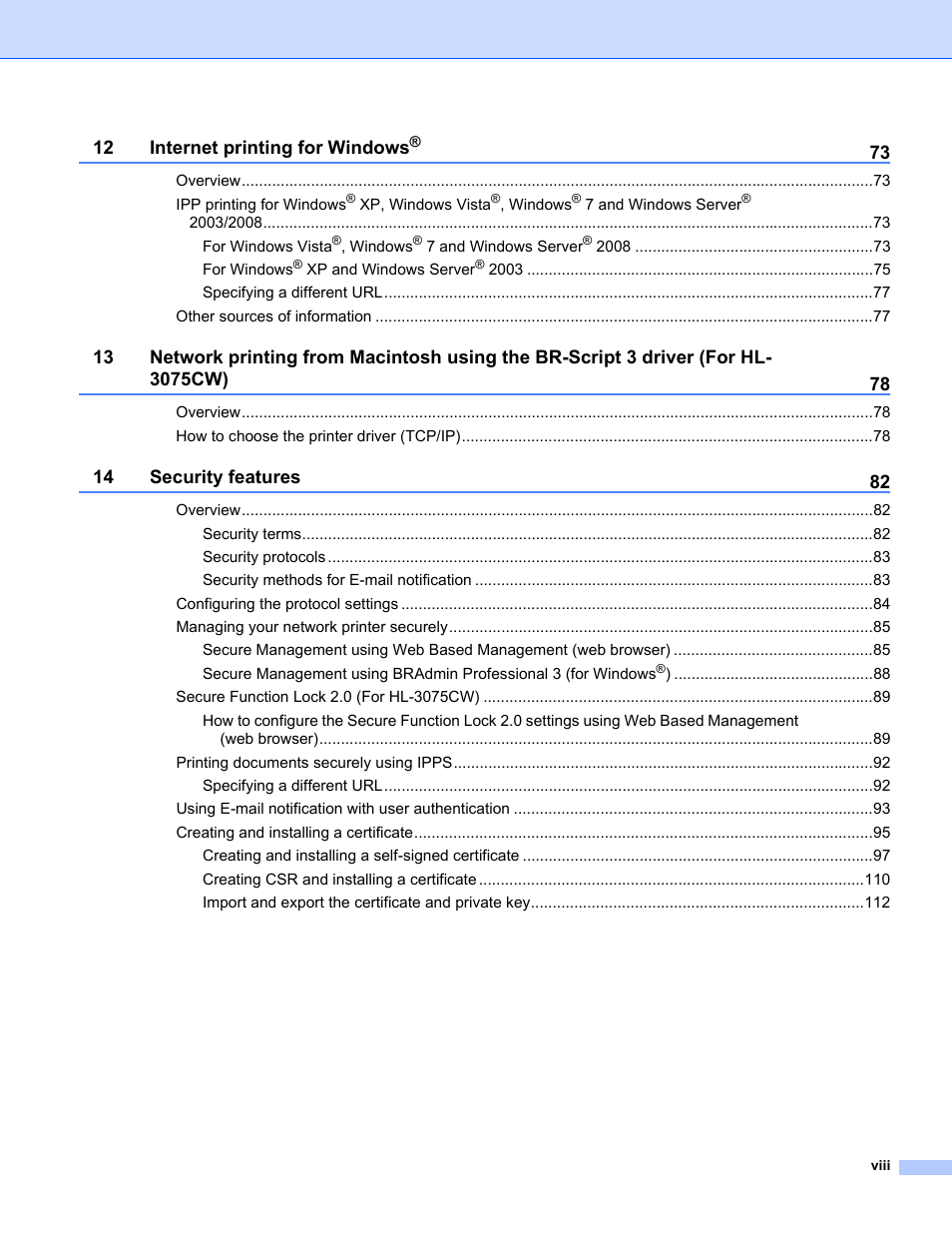 Brother HL-3075CW User Manual | Page 9 / 143