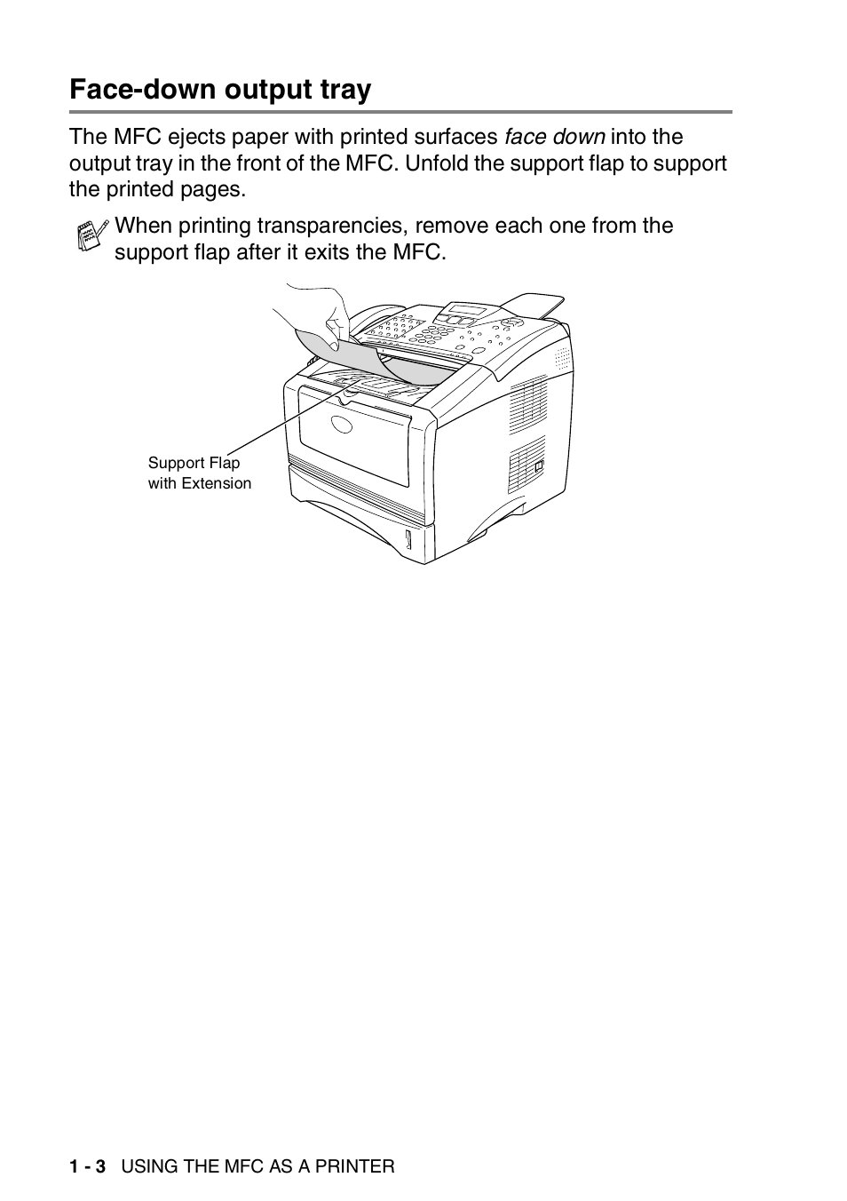 Face-down output tray, Face-down output tray -3 | Brother MFC 8220 User Manual | Page 10 / 198