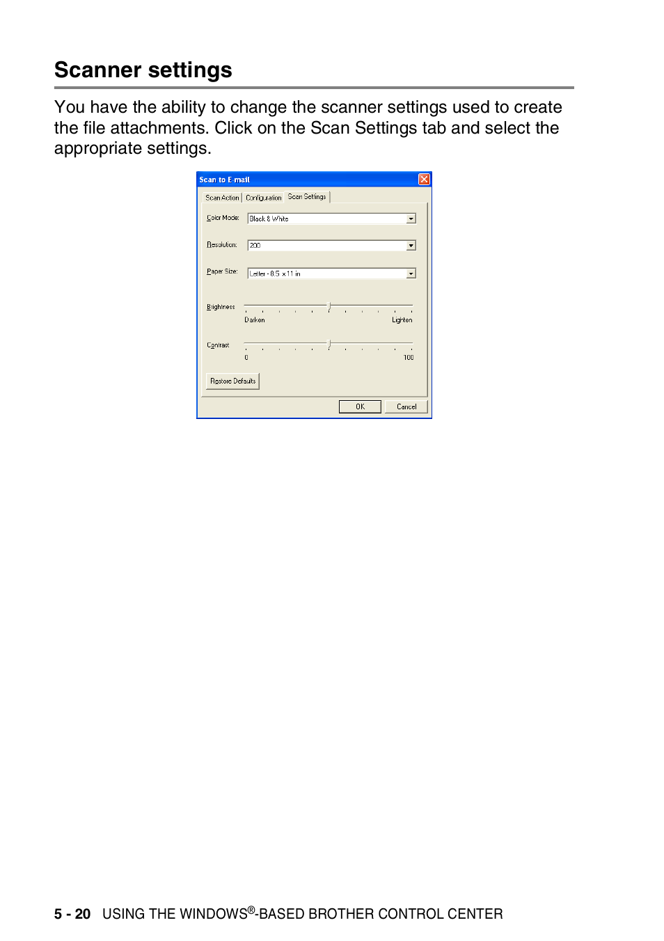 Scanner settings, Scanner settings -20 | Brother MFC 8220 User Manual | Page 108 / 198