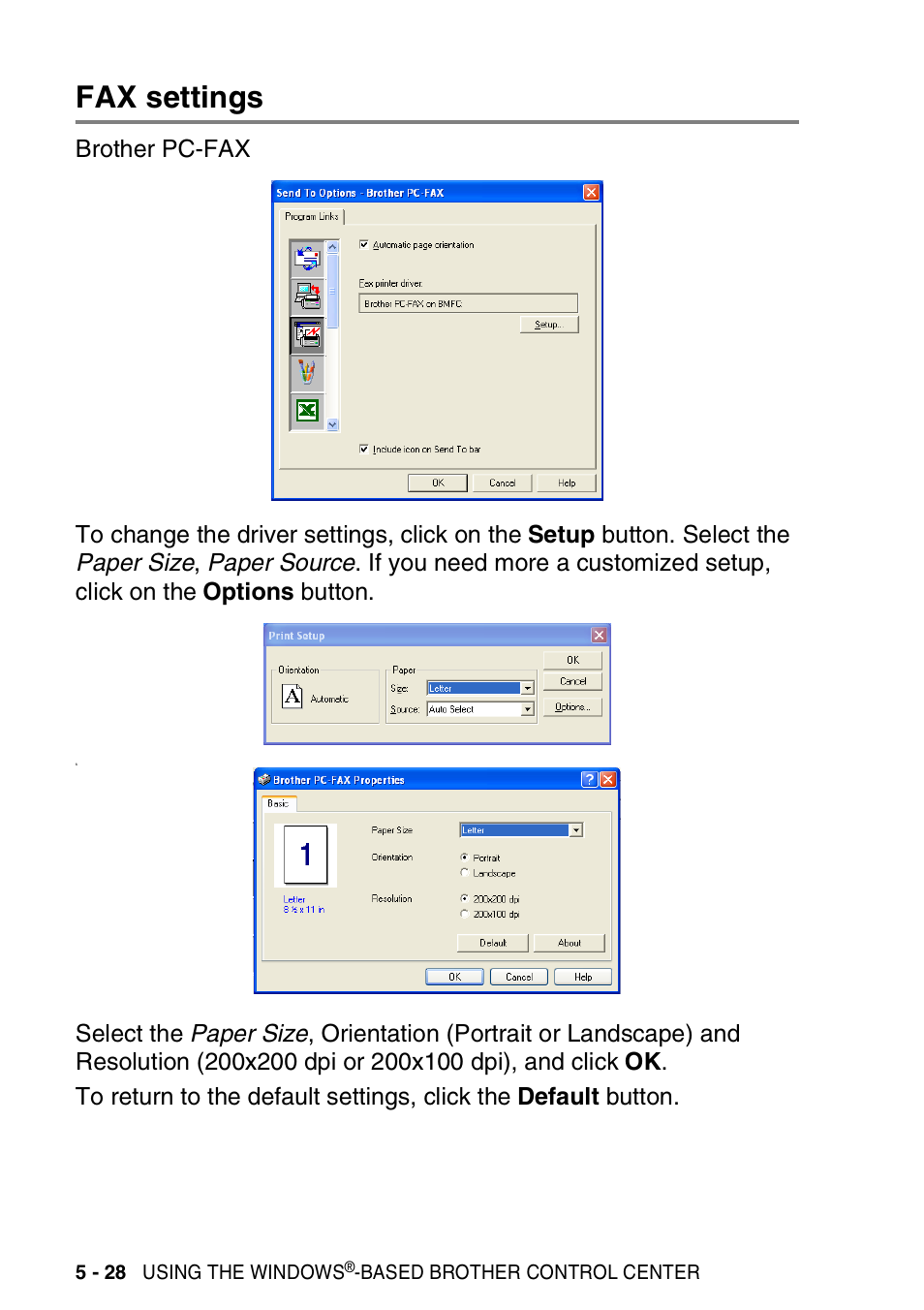 Fax settings, Fax settings -28 | Brother MFC 8220 User Manual | Page 116 / 198