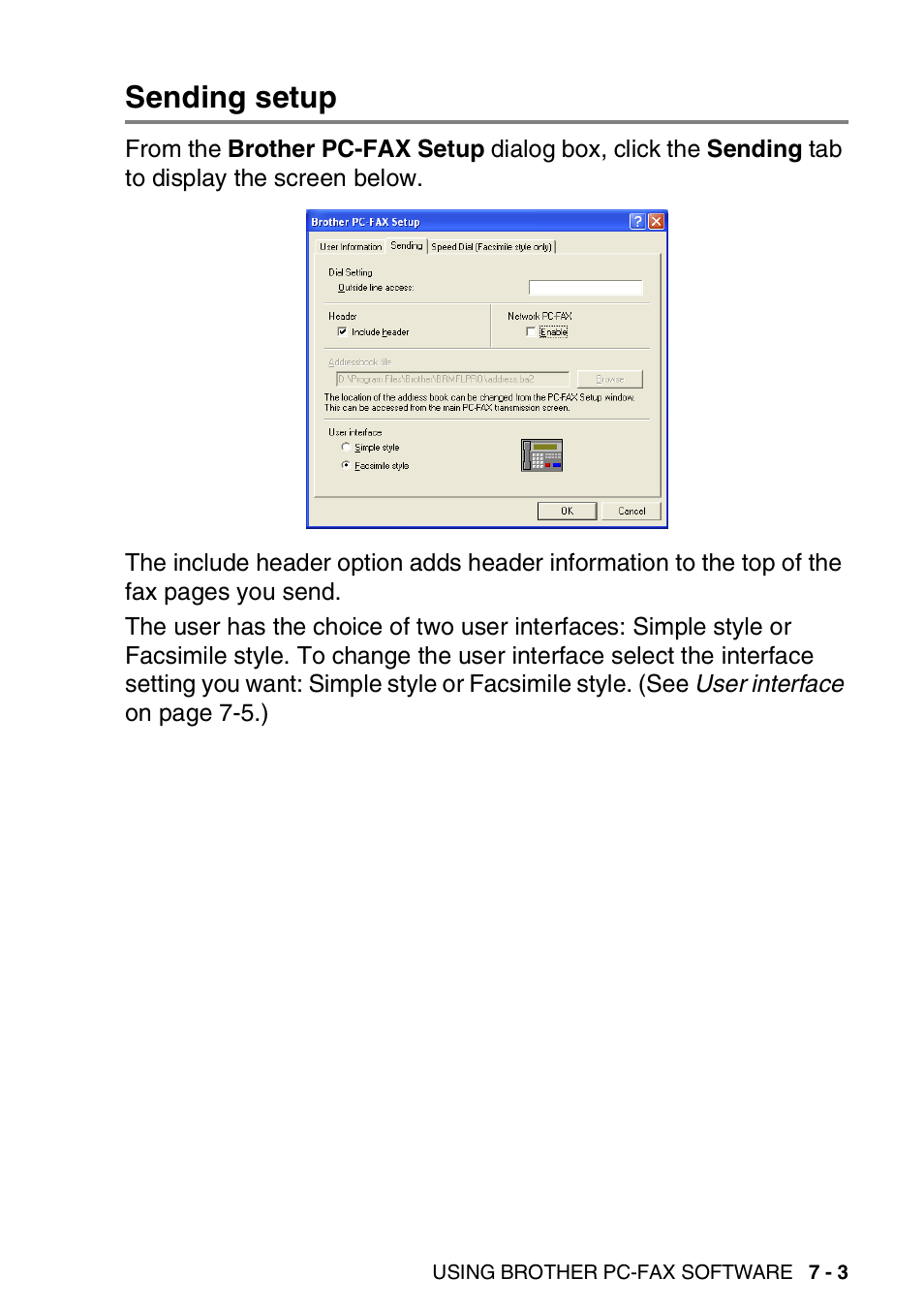 Sending setup, Sending setup -3 | Brother MFC 8220 User Manual | Page 127 / 198