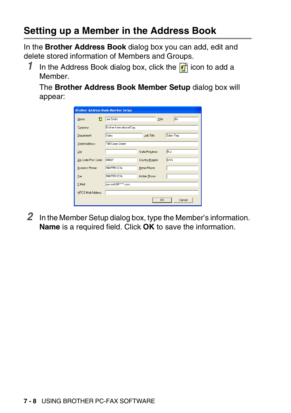 Setting up a member in the address book, Setting up a member in the address book -8 | Brother MFC 8220 User Manual | Page 132 / 198