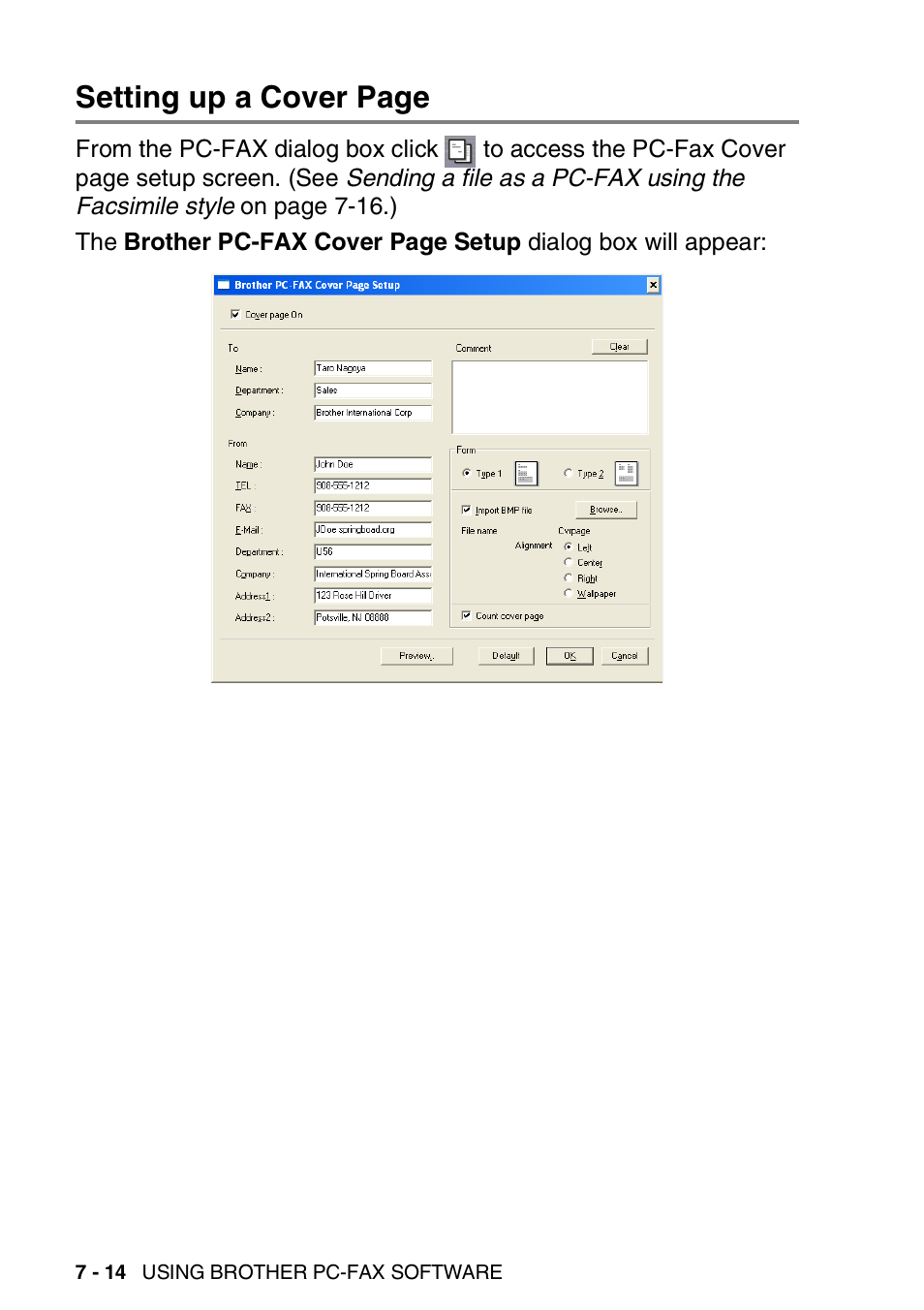 Setting up a cover page | Brother MFC 8220 User Manual | Page 138 / 198