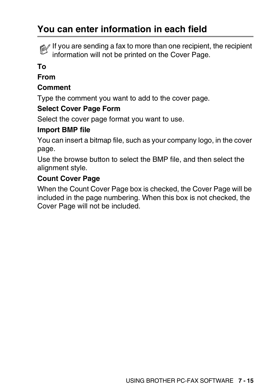 You can enter information in each field, You can enter information in each field -15 | Brother MFC 8220 User Manual | Page 139 / 198