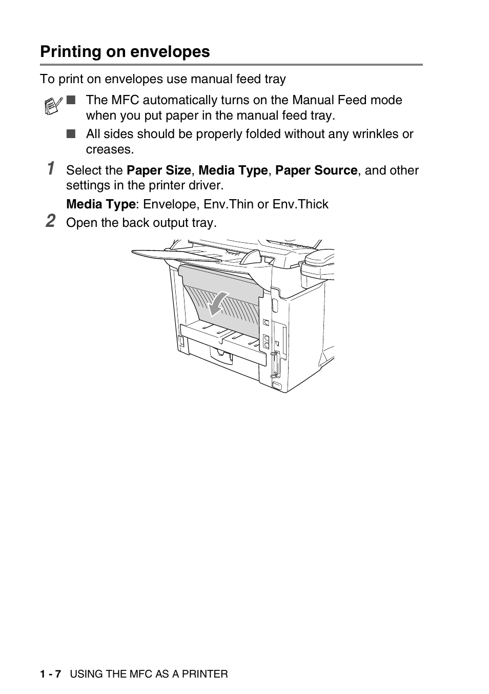 Printing on envelopes, Printing on envelopes -7 | Brother MFC 8220 User Manual | Page 14 / 198
