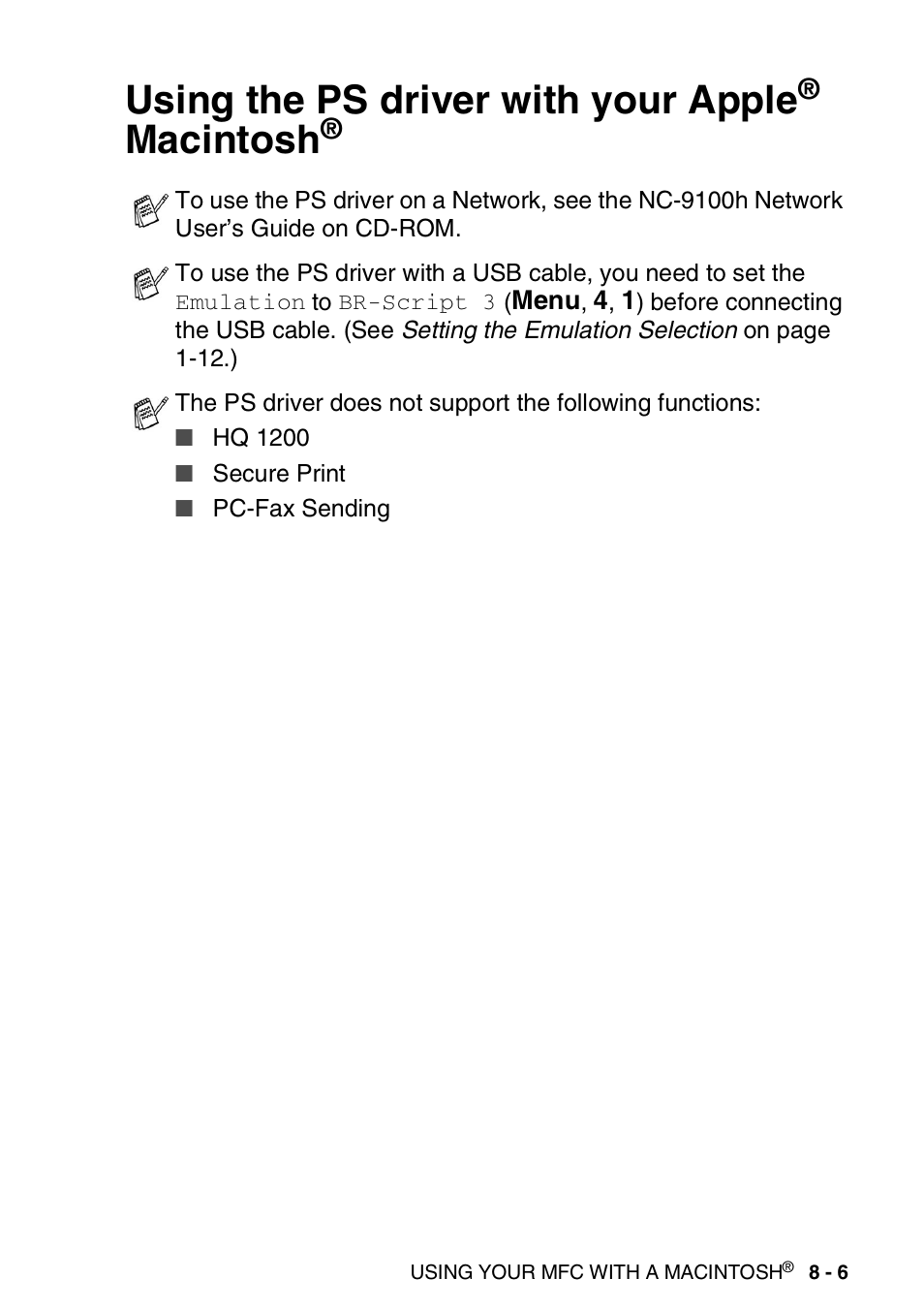 Using the ps driver with your apple® macintosh, Using the ps driver with your apple, Macintosh | Brother MFC 8220 User Manual | Page 157 / 198