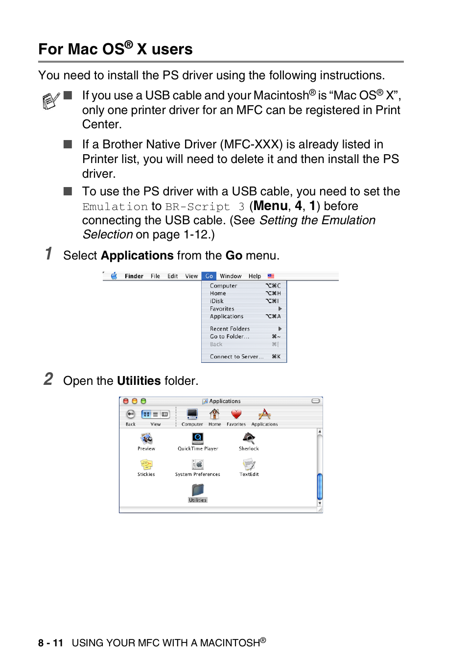 For mac os® x users, For mac os, X users -11 | X users | Brother MFC 8220 User Manual | Page 162 / 198