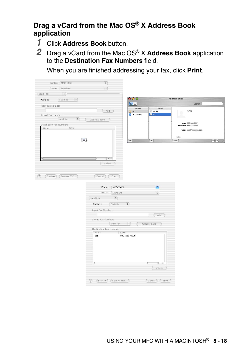 Drag a vcard from the mac os, X address book, Application -18 | Brother MFC 8220 User Manual | Page 169 / 198