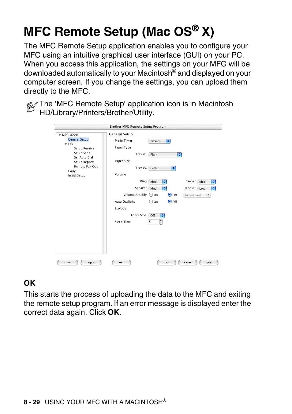 Mfc remote setup (mac os® x), Mfc remote setup (mac os | Brother MFC 8220 User Manual | Page 180 / 198