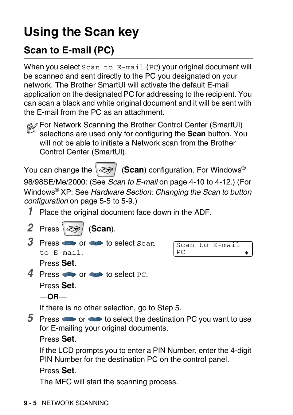 Using the scan key, Scan to e-mail (pc) | Brother MFC 8220 User Manual | Page 186 / 198