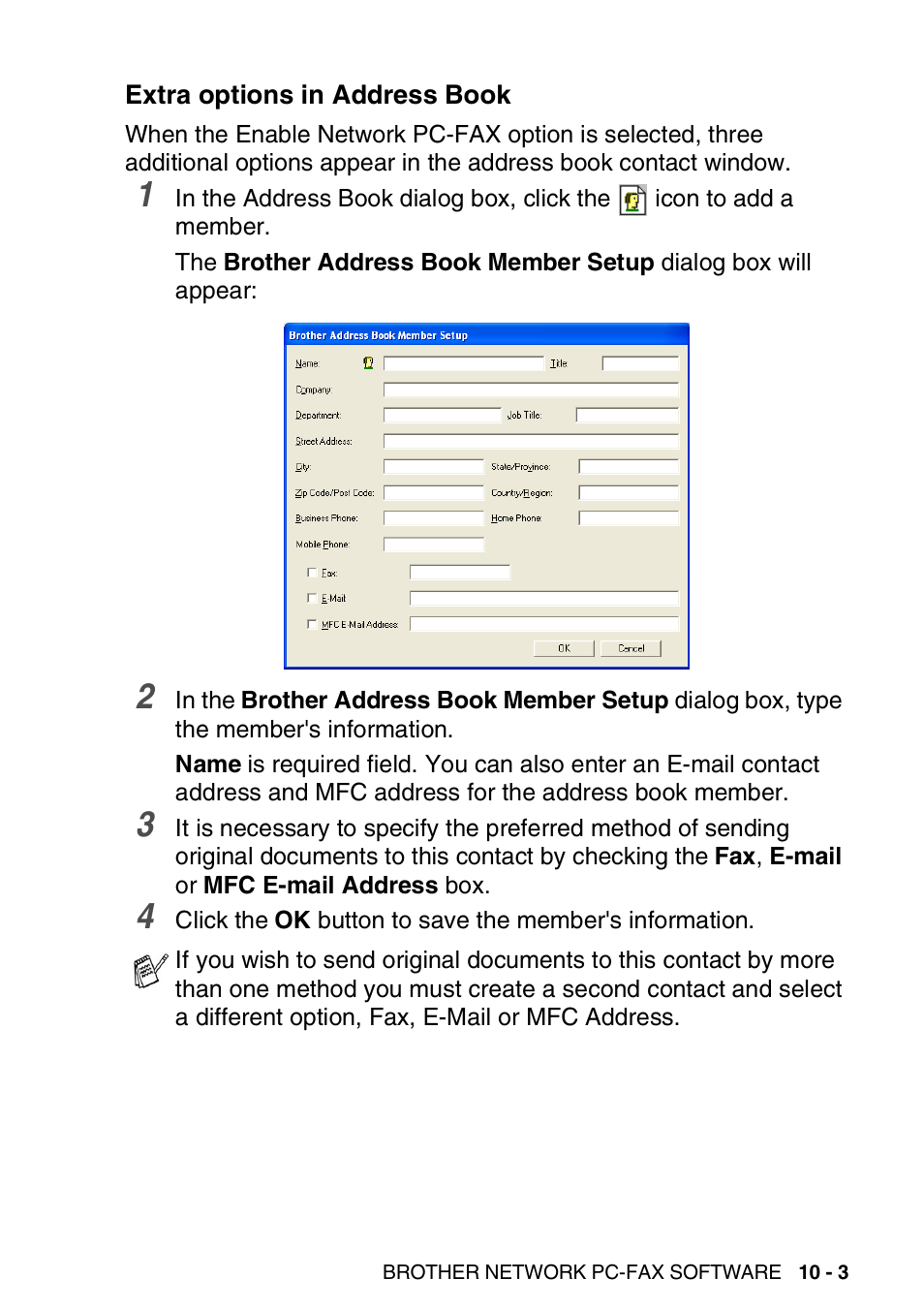 Extra options in address book, Using the brother network pc-fax software -4 | Brother MFC 8220 User Manual | Page 193 / 198