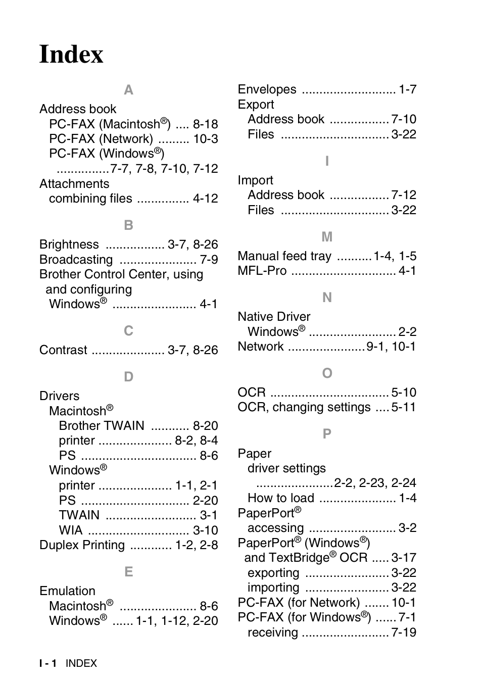 Index | Brother MFC 8220 User Manual | Page 196 / 198
