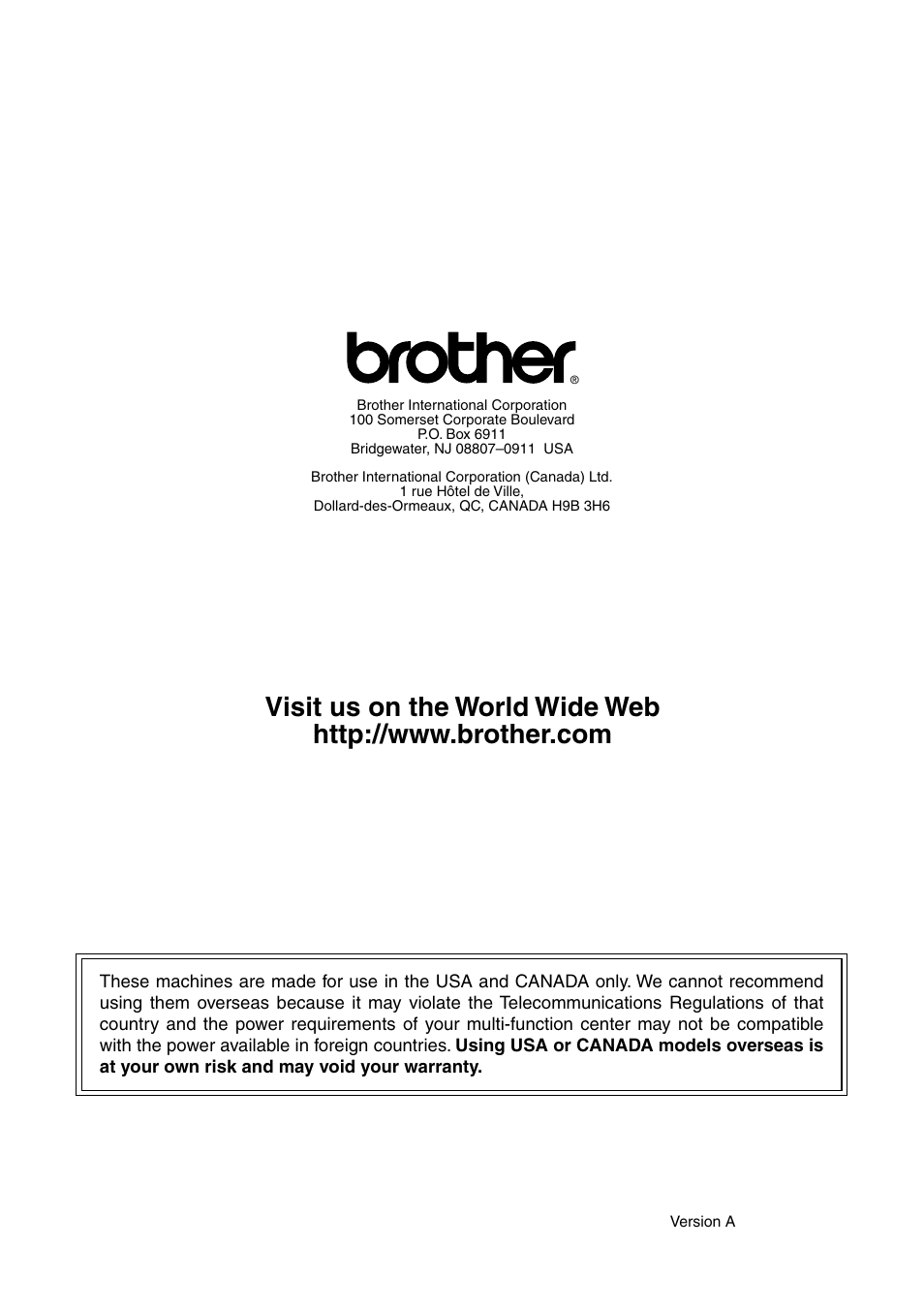Brother us/canada | Brother MFC 8220 User Manual | Page 198 / 198
