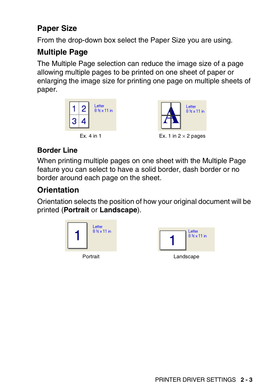 Paper size, Orientation, Multiple page | Brother MFC 8220 User Manual | Page 23 / 198