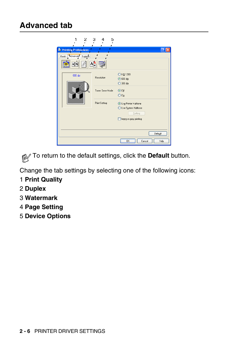 Advanced tab, Advanced tab -6 | Brother MFC 8220 User Manual | Page 26 / 198