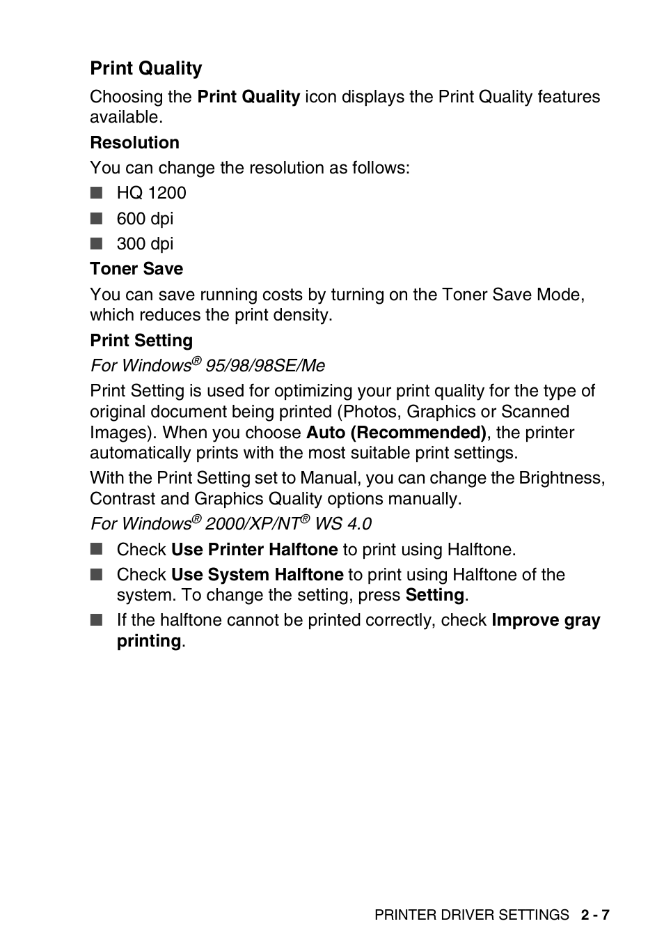 Print quality, Print quality -7 | Brother MFC 8220 User Manual | Page 27 / 198