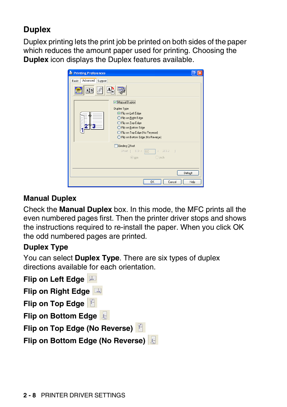 Duplex, Duplex -8 | Brother MFC 8220 User Manual | Page 28 / 198