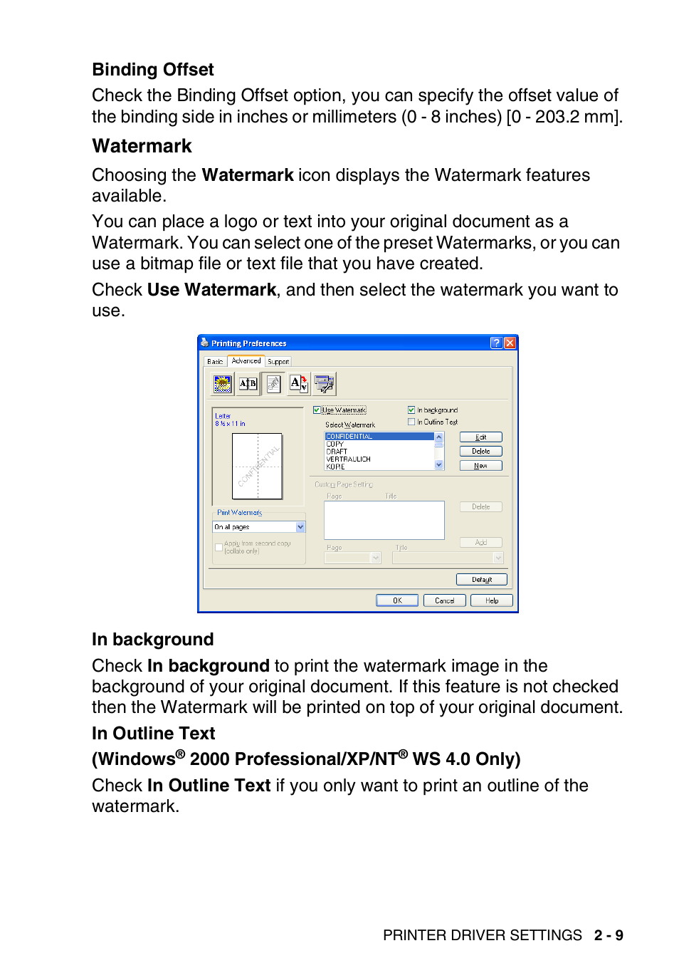 Watermark, Watermark -9 | Brother MFC 8220 User Manual | Page 29 / 198