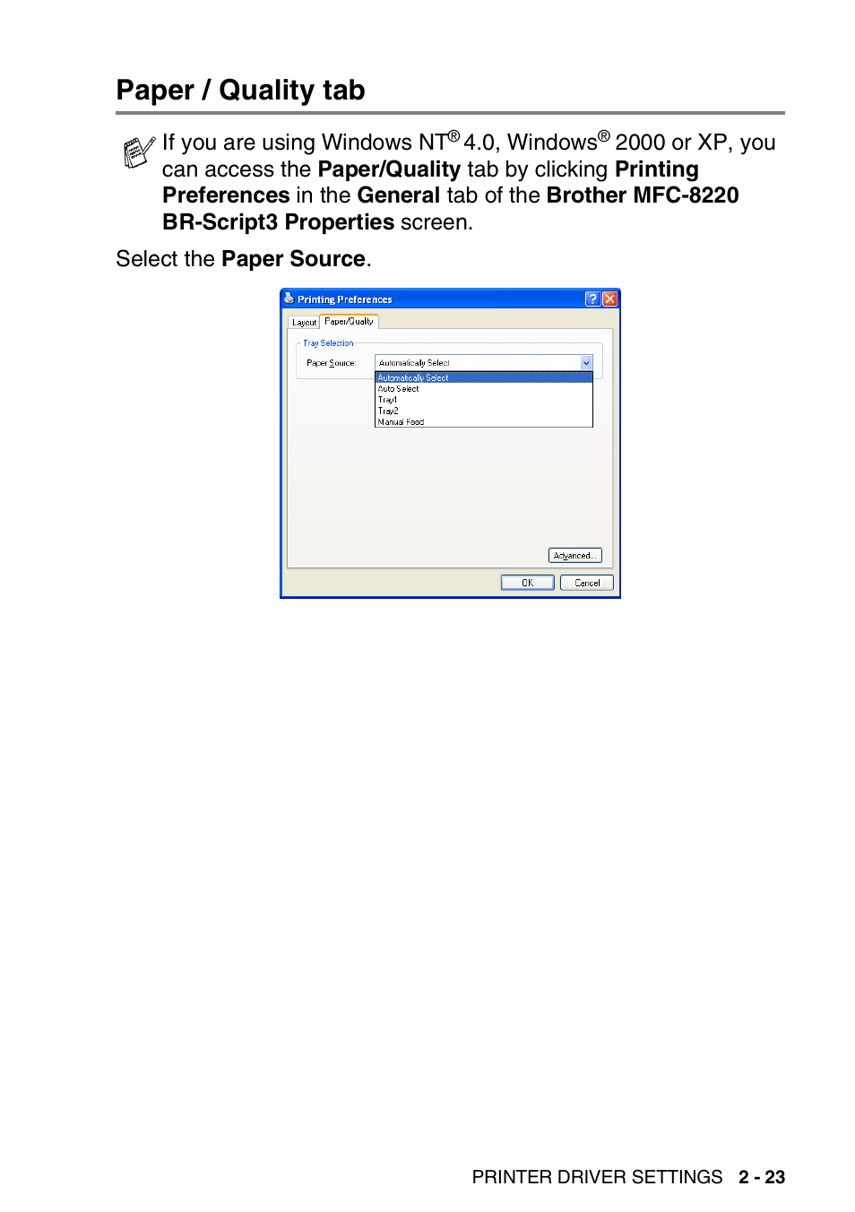 Paper / quality tab, Paper / quality tab -23 | Brother MFC 8220 User Manual | Page 43 / 198