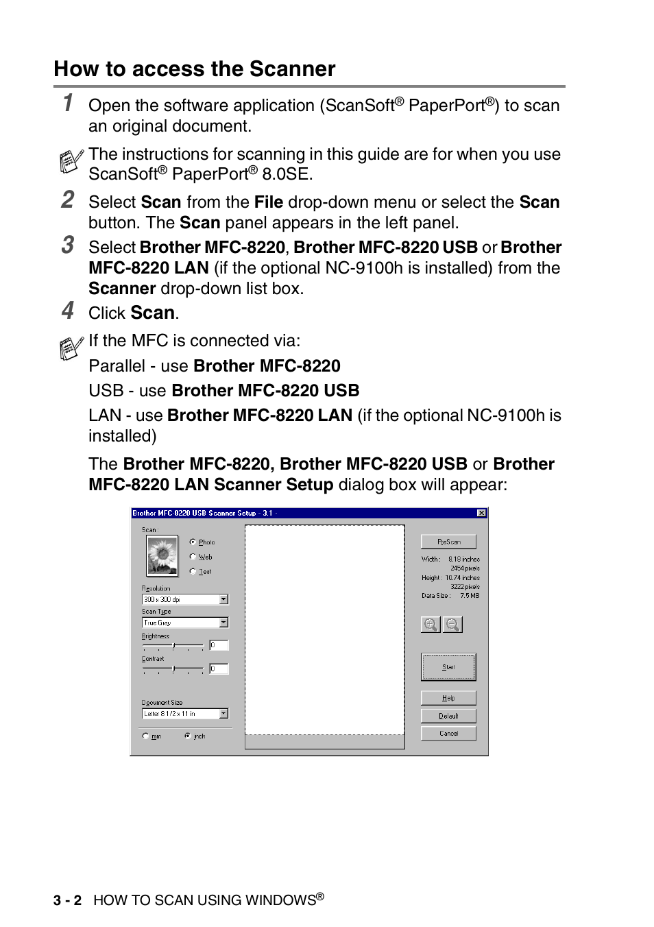 How to access the scanner, How to access the scanner -2 | Brother MFC 8220 User Manual | Page 46 / 198