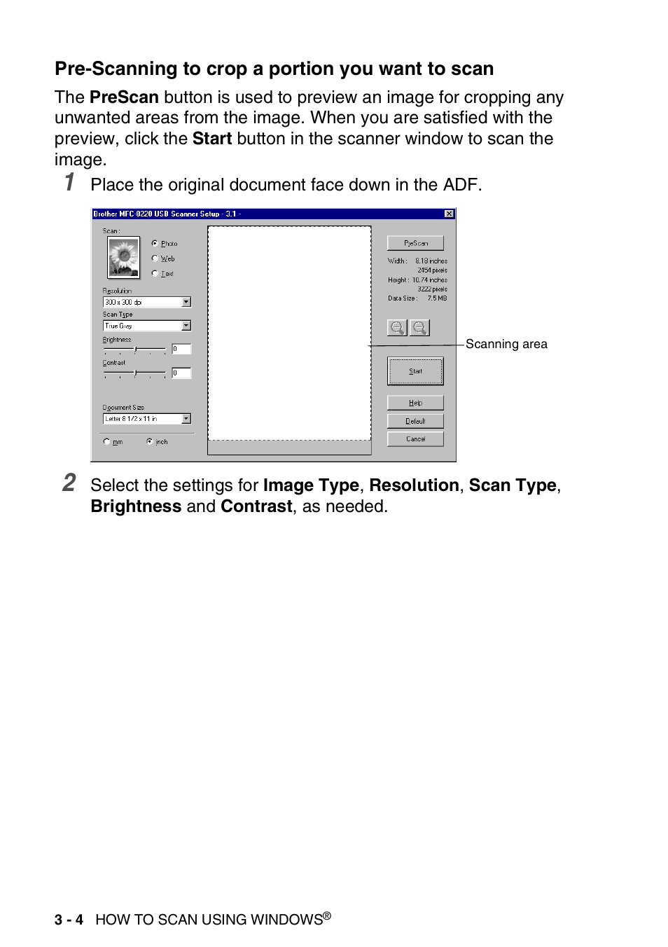 Pre-scanning to crop a portion you want to scan, Pre-scanning to crop a portion you want to scan -4 | Brother MFC 8220 User Manual | Page 48 / 198