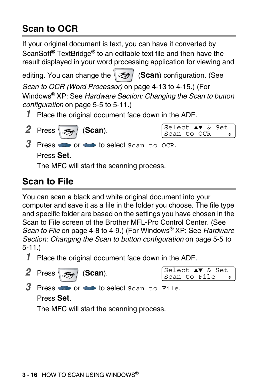 Scan to ocr, Scan to file, Scan to ocr -16 scan to file -16 | Brother MFC 8220 User Manual | Page 60 / 198