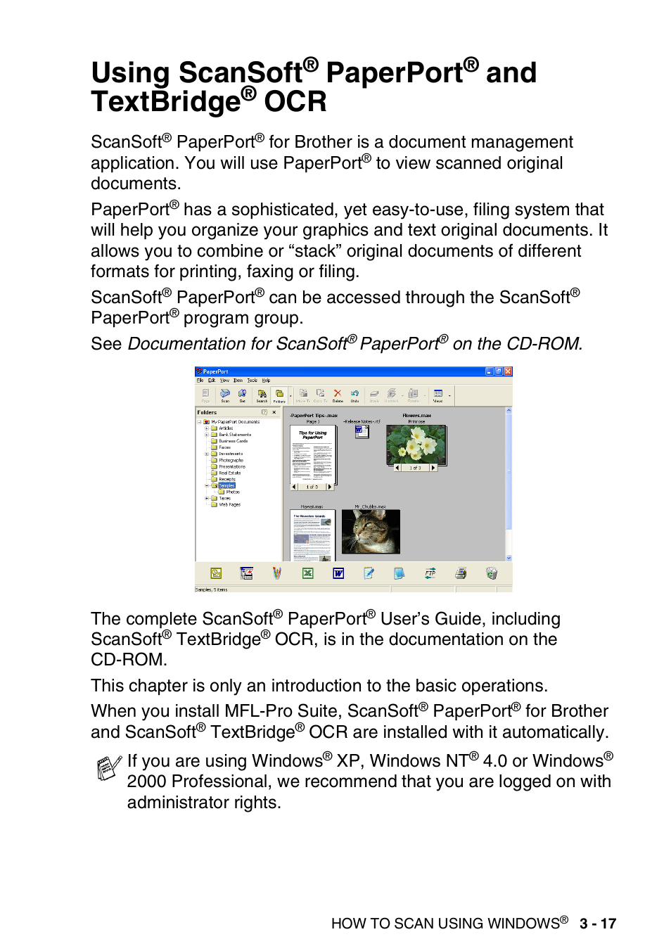 Using scansoft® paperport® and textbridge® ocr, Using scansoft, Paperport | And textbridge, Ocr -17, Ocr on | Brother MFC 8220 User Manual | Page 61 / 198