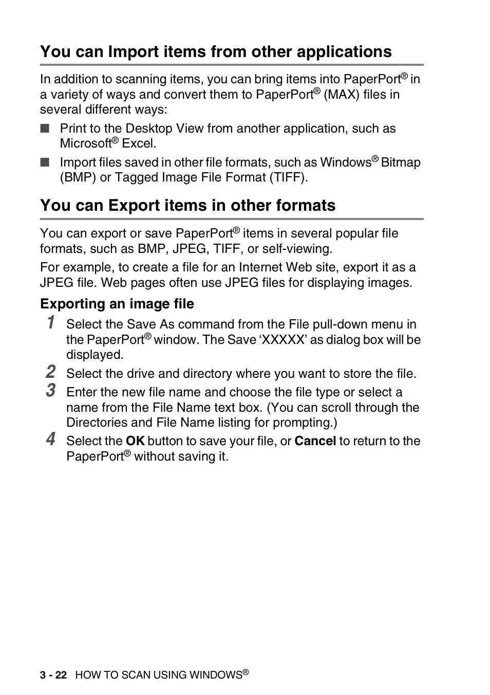 You can import items from other applications, You can export items in other formats, Exporting an image file | Exporting an image file -22 | Brother MFC 8220 User Manual | Page 66 / 198