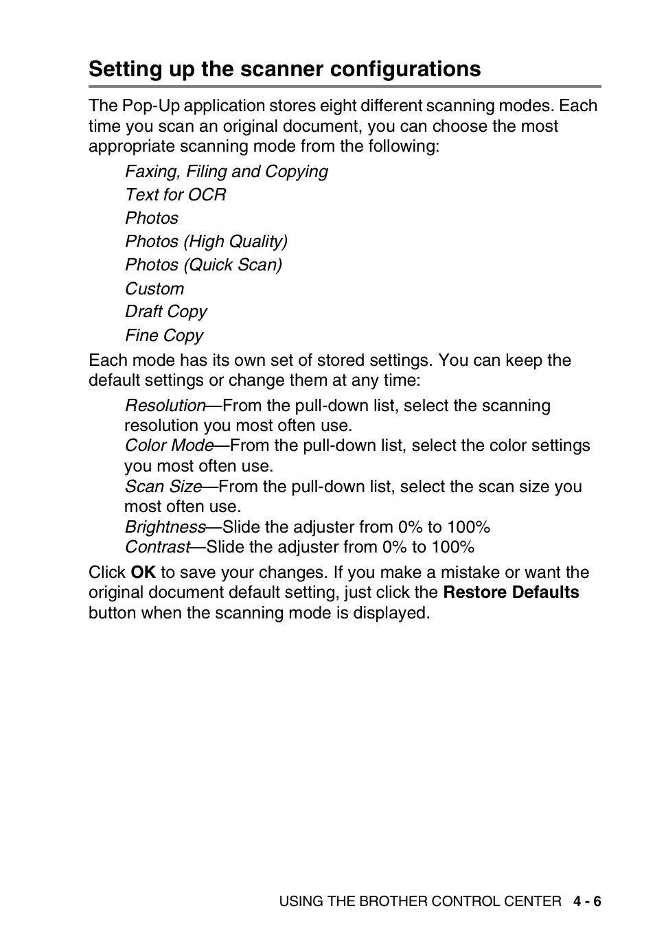 Setting up the scanner configurations, Setting up the scanner configurations -6 | Brother MFC 8220 User Manual | Page 73 / 198