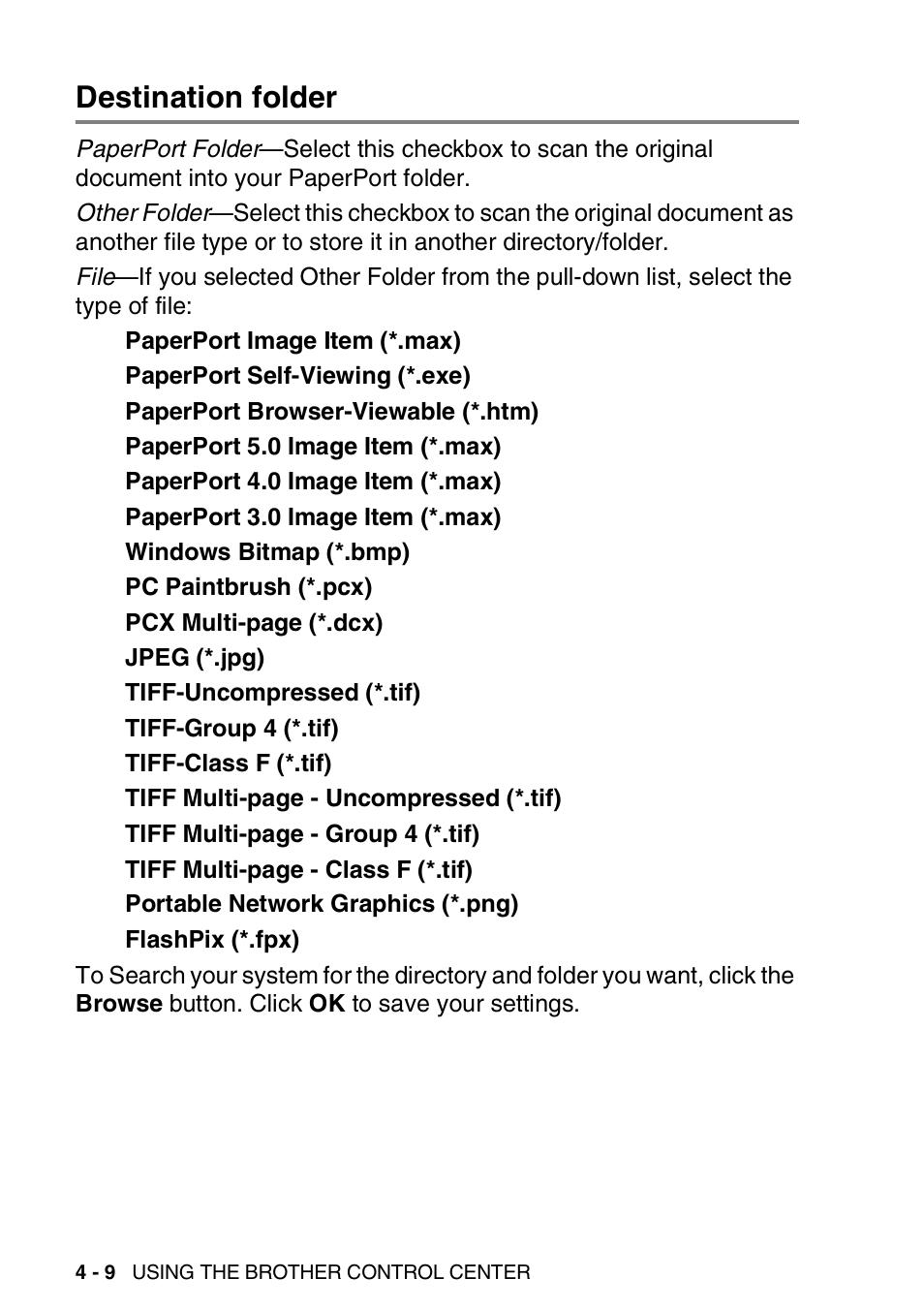 Destination folder, Destination folder -9 | Brother MFC 8220 User Manual | Page 76 / 198