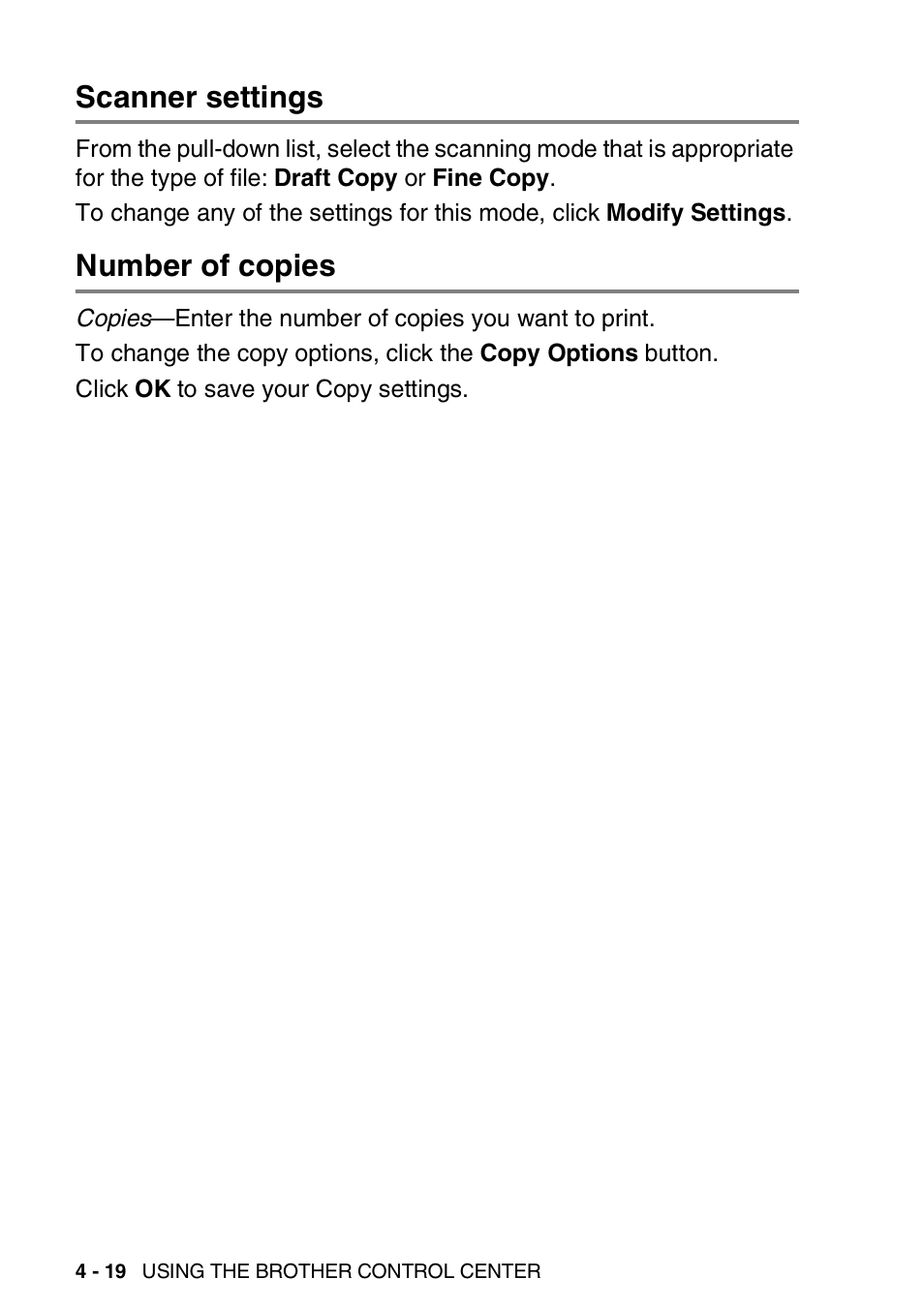 Scanner settings, Number of copies, Scanner settings -19 number of copies -19 | Brother MFC 8220 User Manual | Page 86 / 198