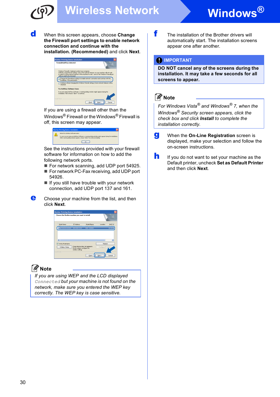 Windows, Wireless network | Brother MFC-J430W User Manual | Page 30 / 36