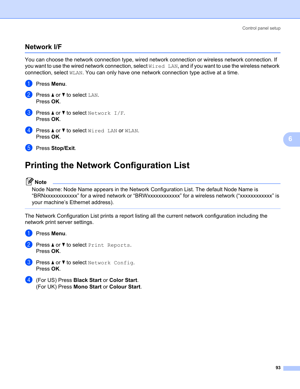 Network i/f, Printing the network configuration list | Brother MFC-685CW User Manual | Page 101 / 136