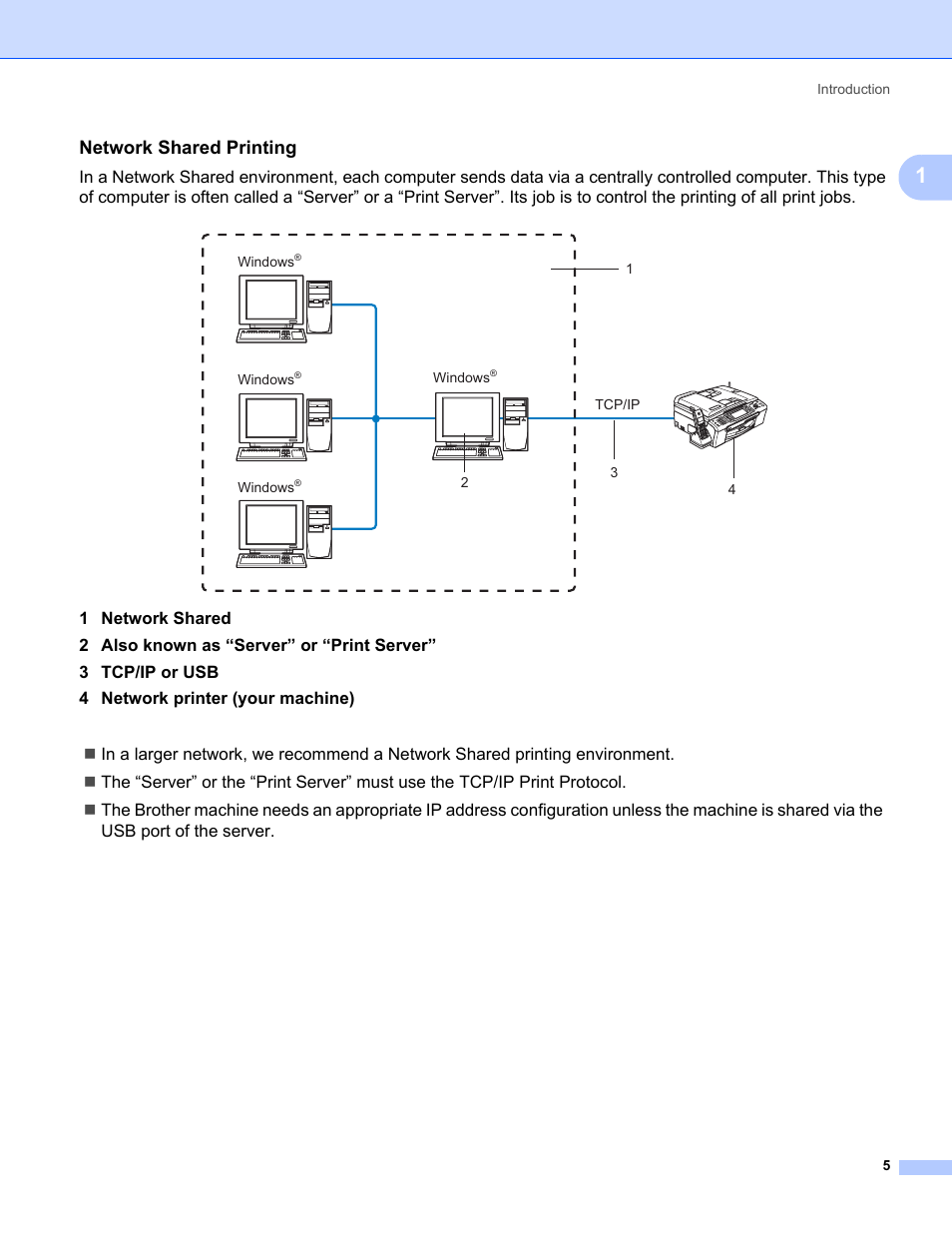 Network shared printing | Brother MFC-685CW User Manual | Page 13 / 136