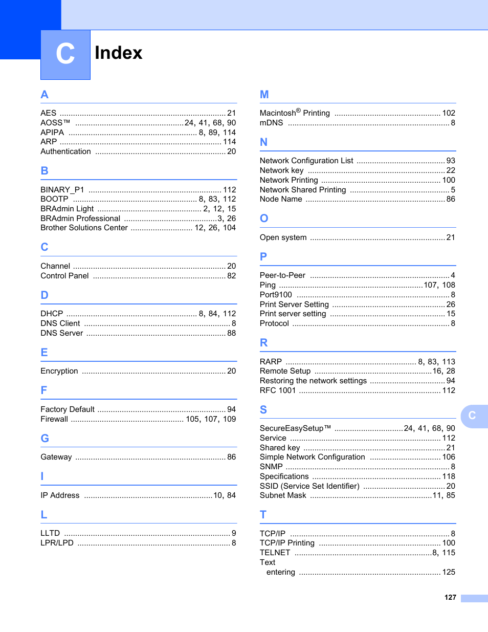 Index | Brother MFC-685CW User Manual | Page 135 / 136