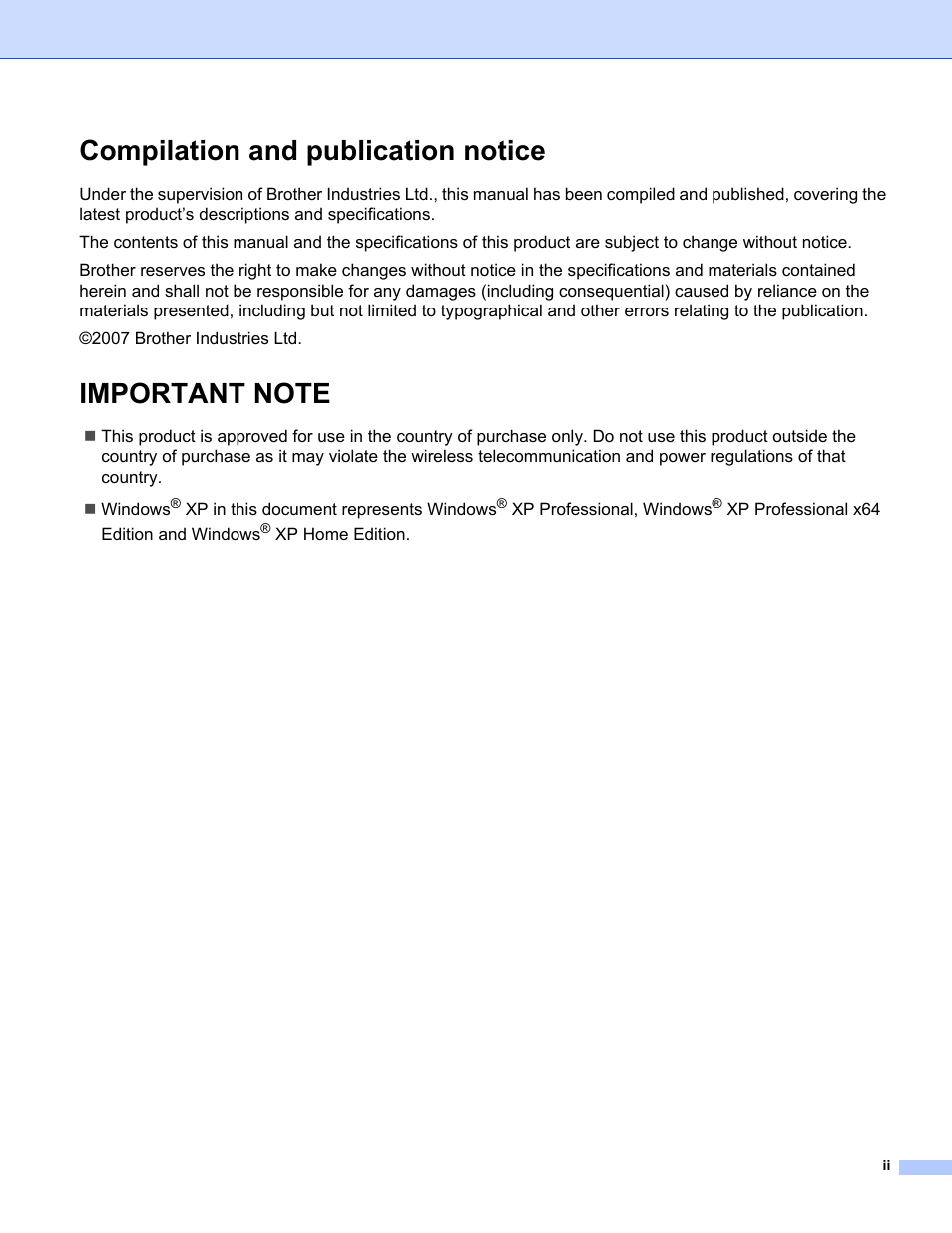 Compilation and publication notice | Brother MFC-685CW User Manual | Page 3 / 136