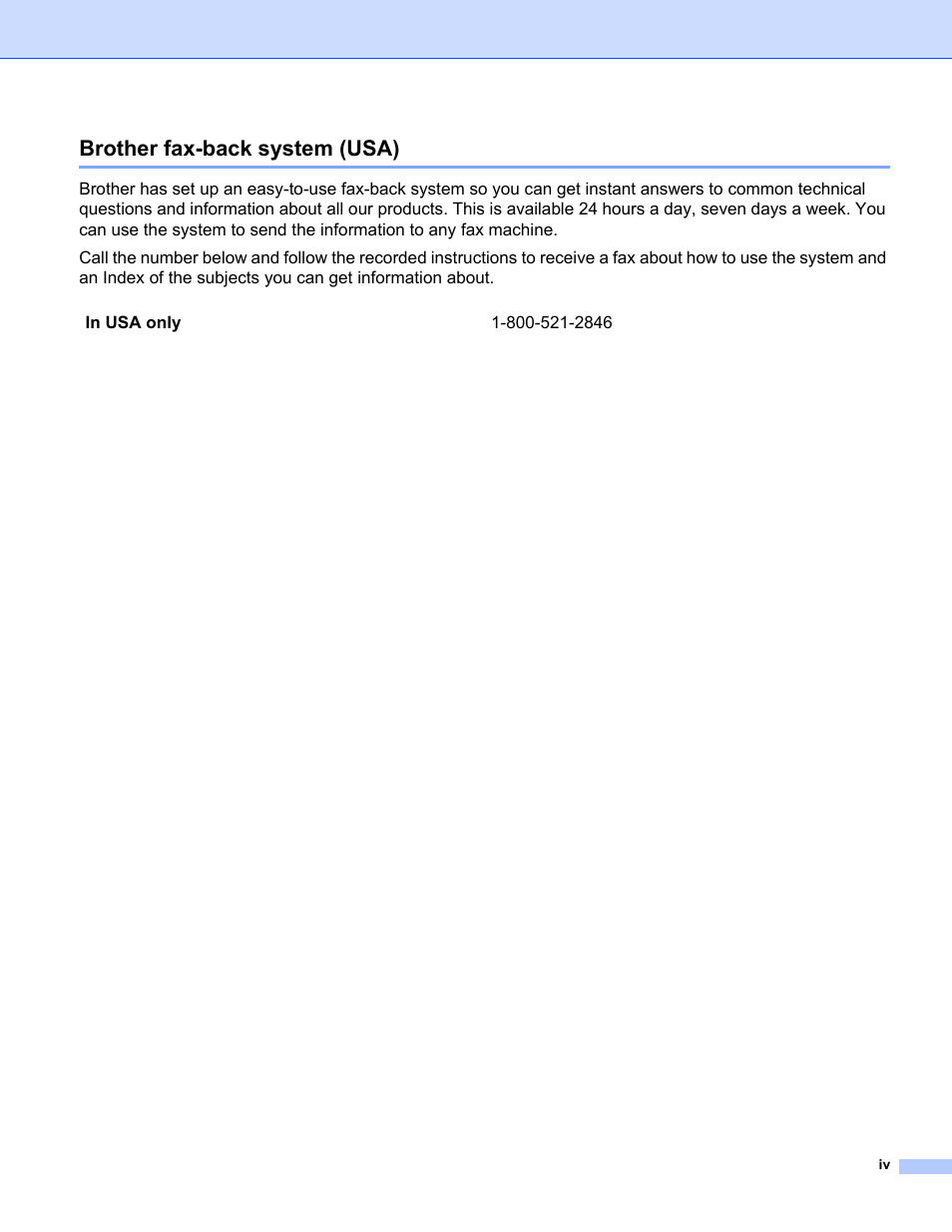 Brother fax-back system (usa) | Brother MFC-685CW User Manual | Page 5 / 136
