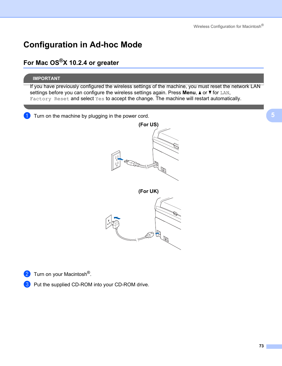 Configuration in ad-hoc mode, For mac os®x 10.2.4 or greater, For mac os | X 10.2.4 or greater | Brother MFC-685CW User Manual | Page 81 / 136